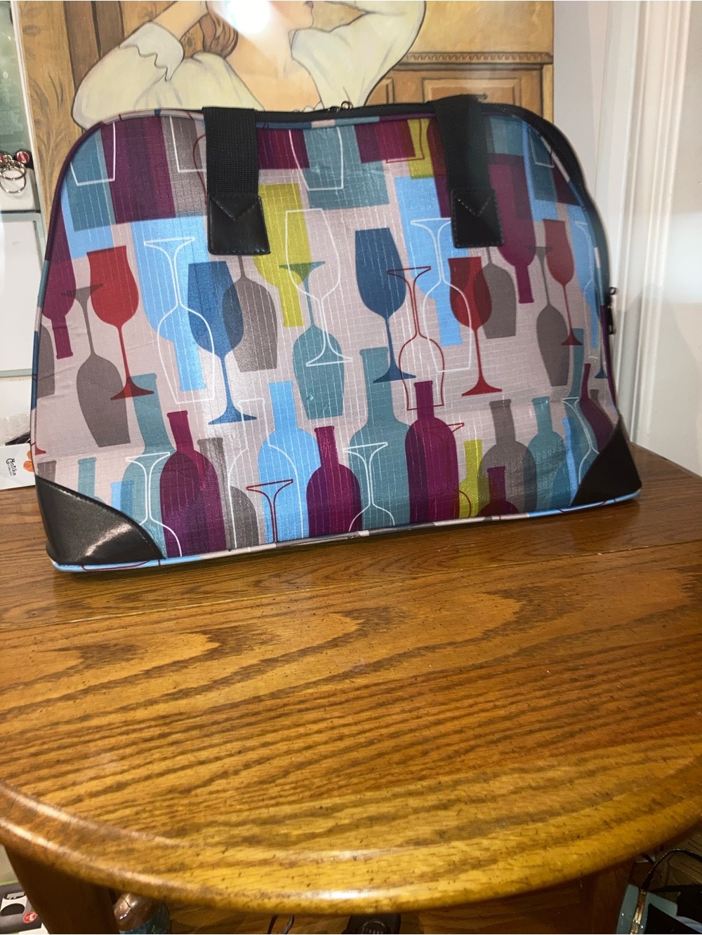 Insulated Tote Bag Colorful Wine Bottle Print - - Picture 2 of 8
